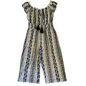 J for Justify plus size blue & white floral knit cropped jumpsuit